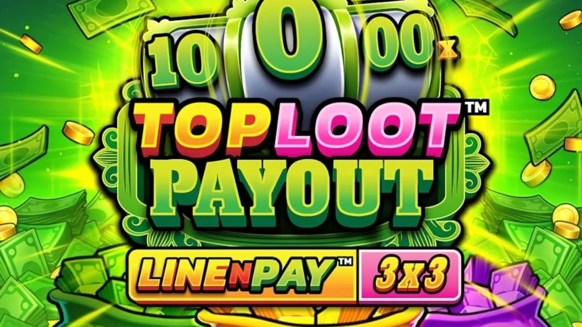 Tampilan visual grid 3x3 slot TopLoot Payout LineNPay dengan tema harta karun