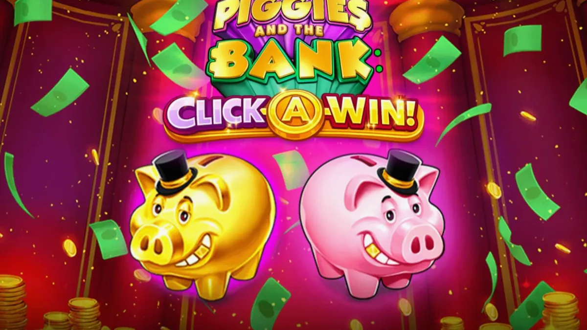 Piggies and the Bank: Click-A-Win slot interface dengan tema celengan babi mewah