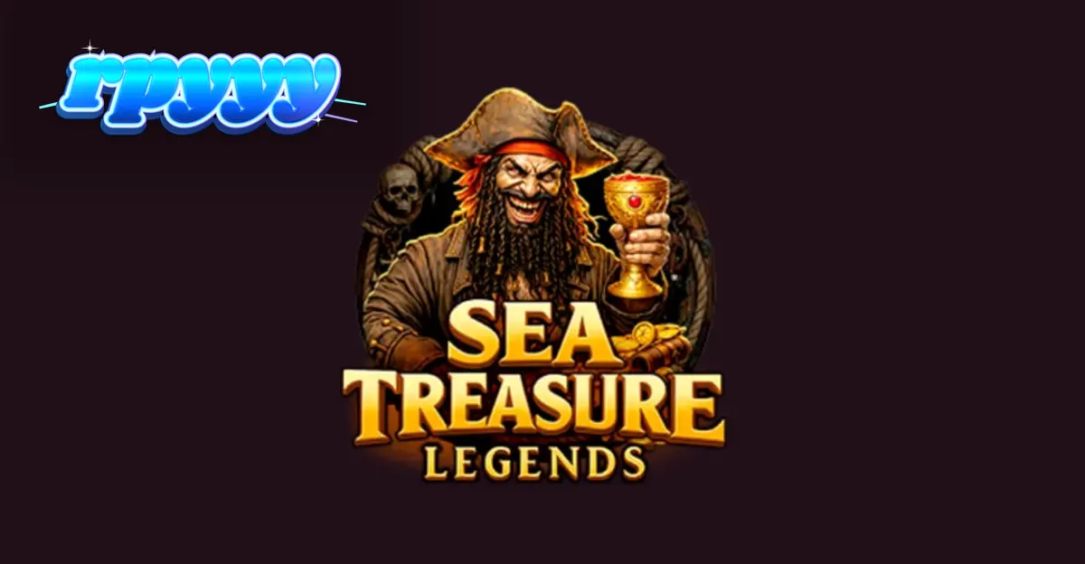 Tampilan visual slot Sea Treasures Legend dengan tema bajak laut dan gulungan 3x5.